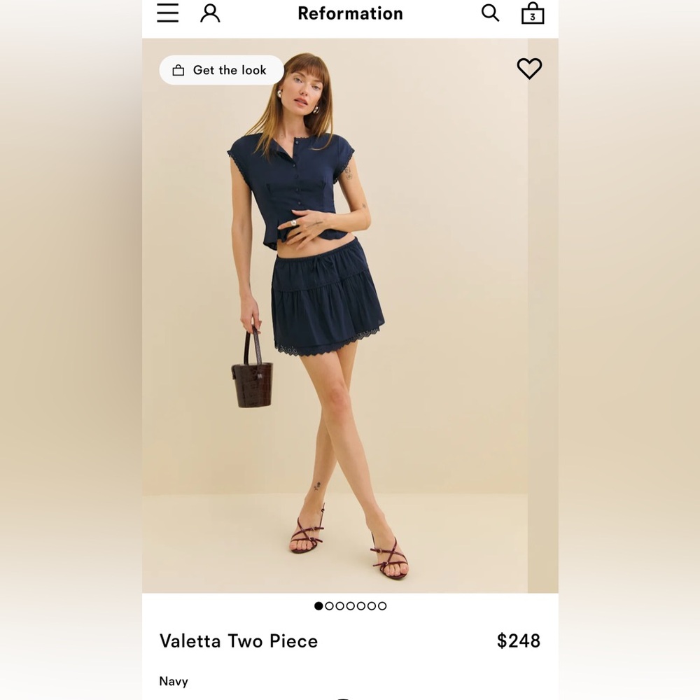 Reformation Dark Blue Lace-Trimmed Valetta skirt set. NWOT size 6 never worn
